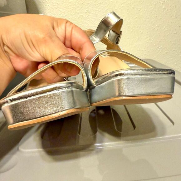 Joy In Love Women’s Silver Metallic Square Toe Block Heeled Chunky Platform Sand - Picture 11 of 15